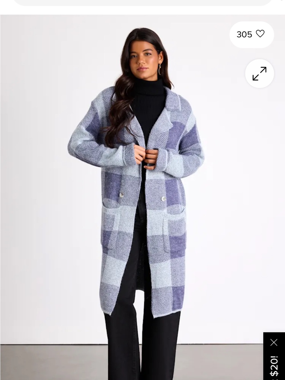 Cuddle Club Blue Plaid Long Sleeve Coatigan NWT